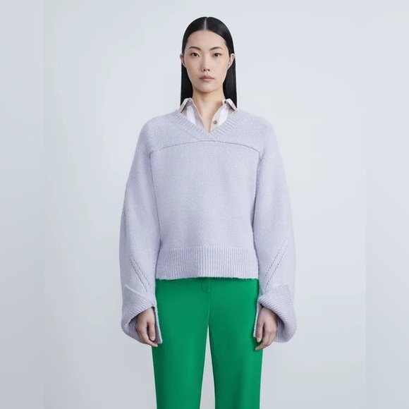 NWT $1,298 Lafayette 148 SILK YARN VOLUMINOUS SLEEVE V-NECK SWEATER Xs oversized - Picture 1 of 16